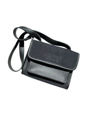 Vintage 90s Esprit Black Leather Crossbody Shoulder Bag